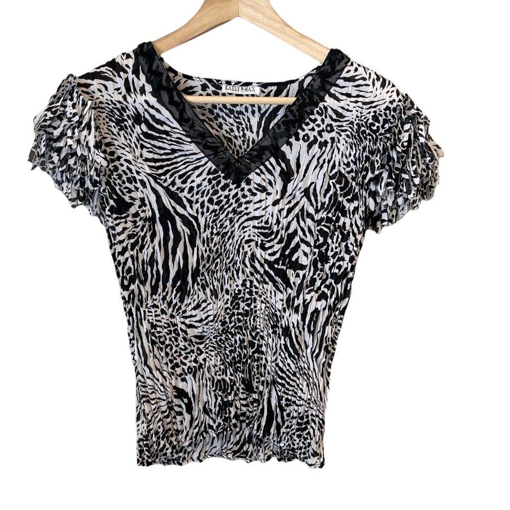 Kaelyn Max Beaded Zebra Animal Print Top Size Small